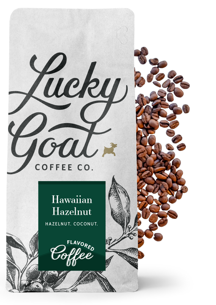 Hawaiian Hazelnut Flavored Coffee Beans – Lucky Goat Coffee Hawaiian Hazelnut Flavored Coffee Beans – Lucky Goat Coffee